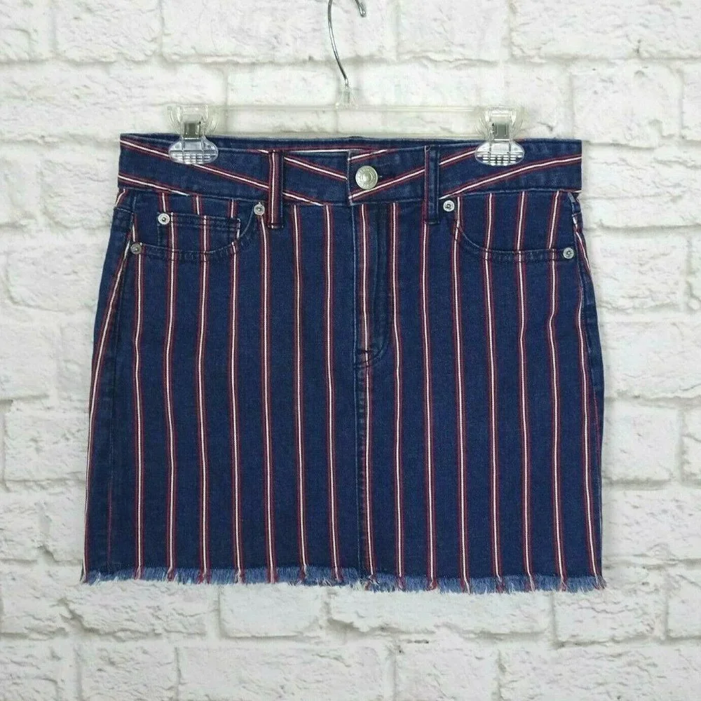 American Eagle Outfitters Denim Skirt Mini Stripe High Rise Stretch NWT 4